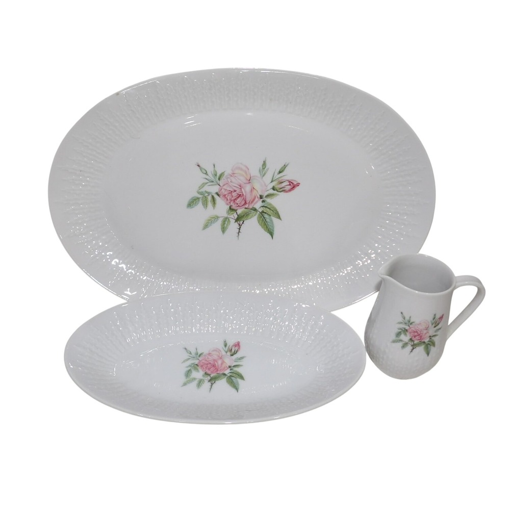 Lorenz Hutschenreuther Exzellenz Rose Porcelain Platters and Creamer Set 3pc